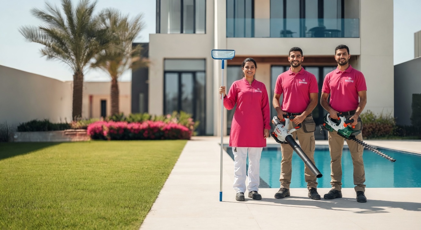 Riyadh villa exterior with pool — Sparkliii service area